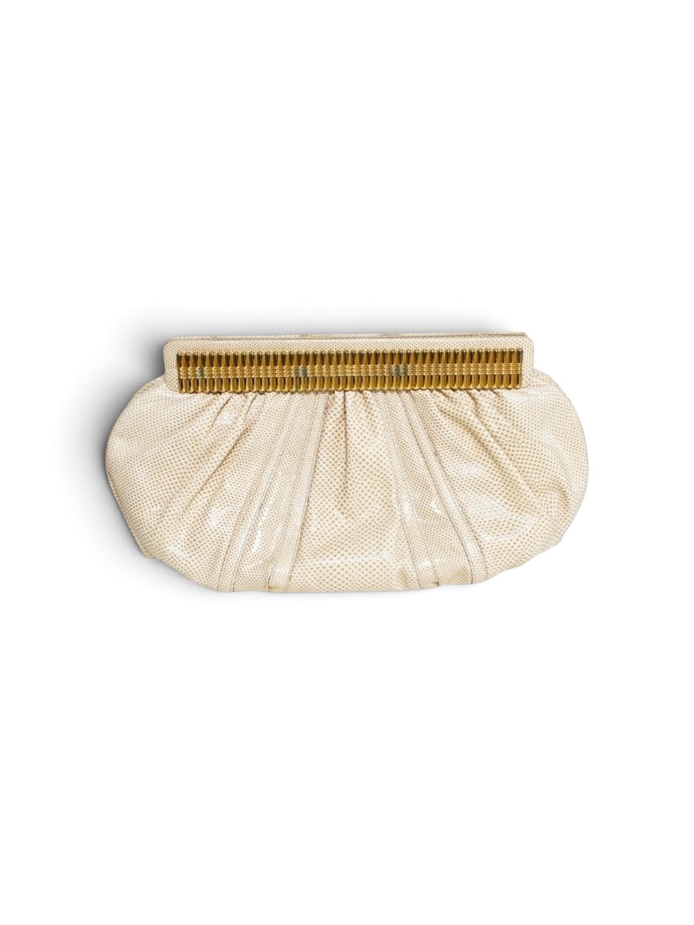 Judith Leiber Vintage 80s nLizard Pleated Clutch Bag Gold Frame
